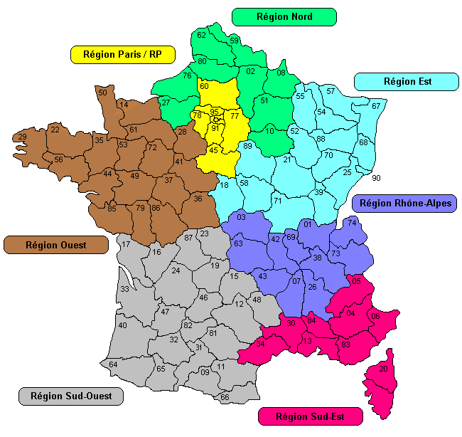 Carte des directions régionales de Haute-Fidélité