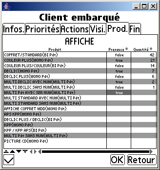 Écran de saisie des produits